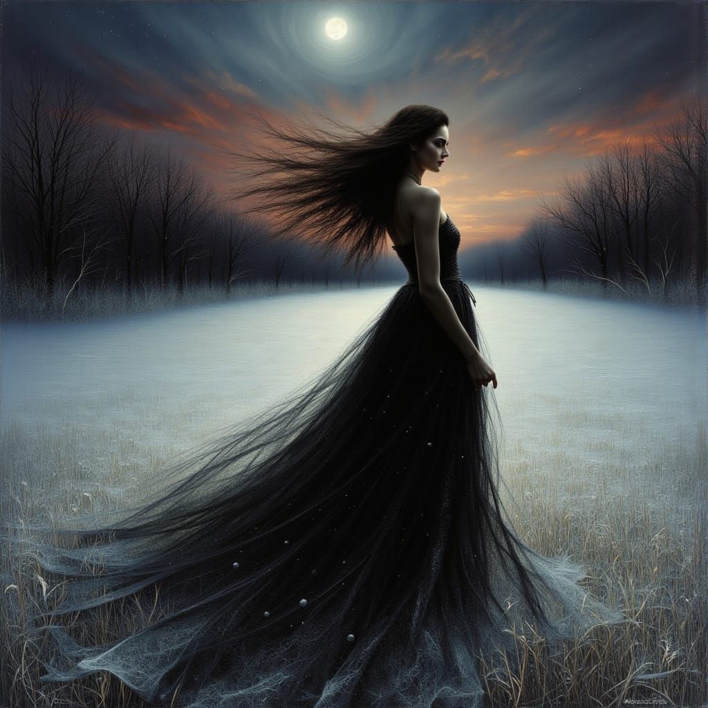 portrait,  lady  under a twilight sky