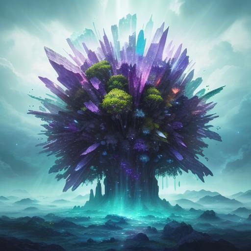 Crystals Manifesting Life in Vibrant Oil Painting Style