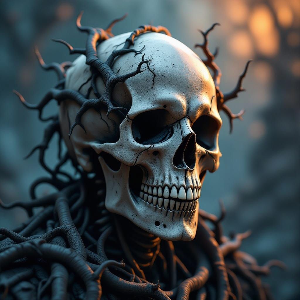 Dark Fantasy Art: Skulls, Roots, and Twisted Metal