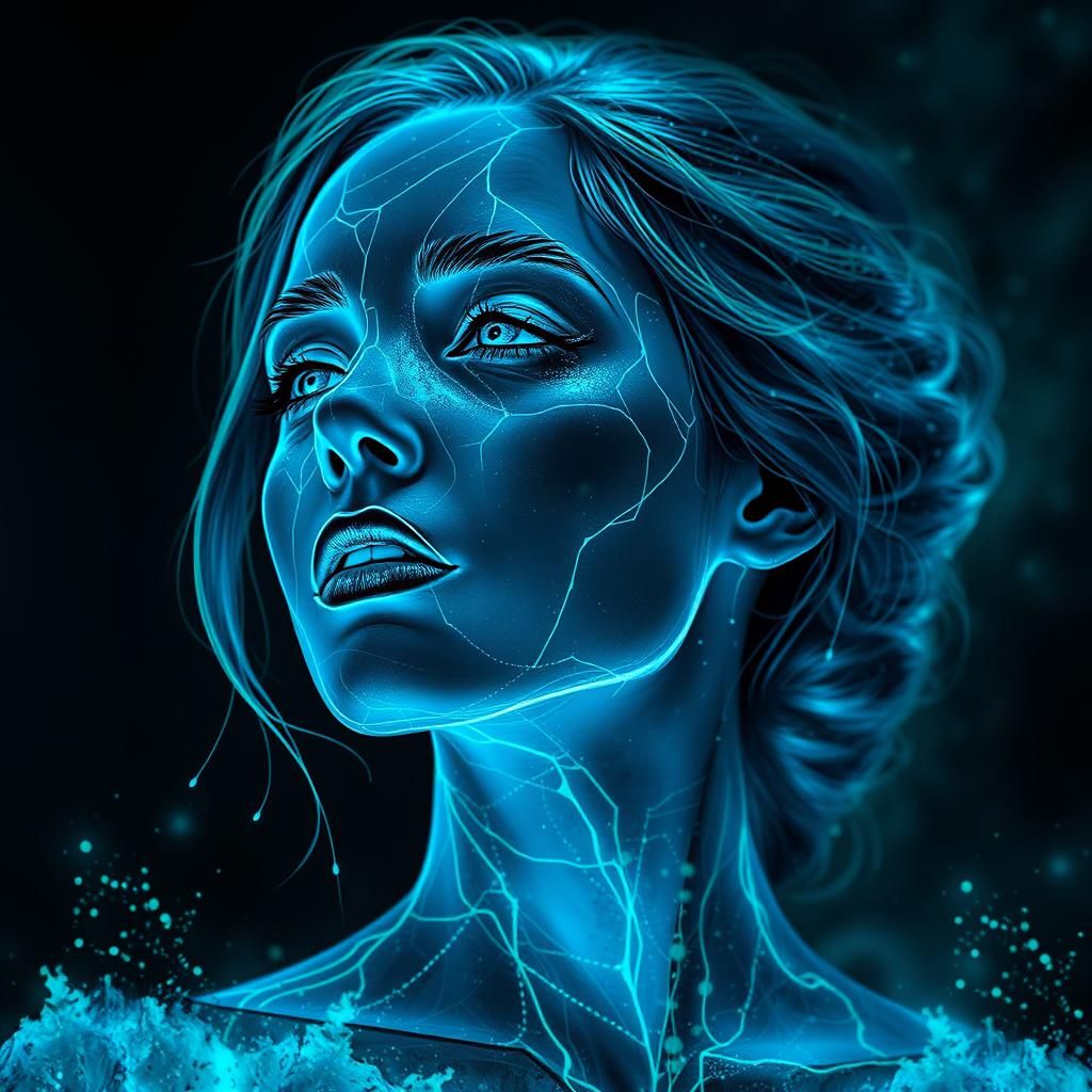 Glowing Bioluminescent Woman in Cyberpunk Style