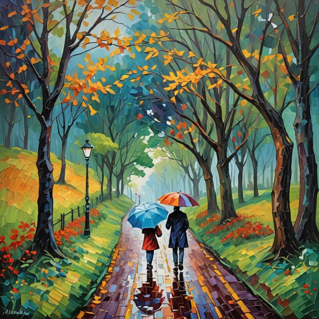 Path with Figure in Expressionist Oil Painting Style