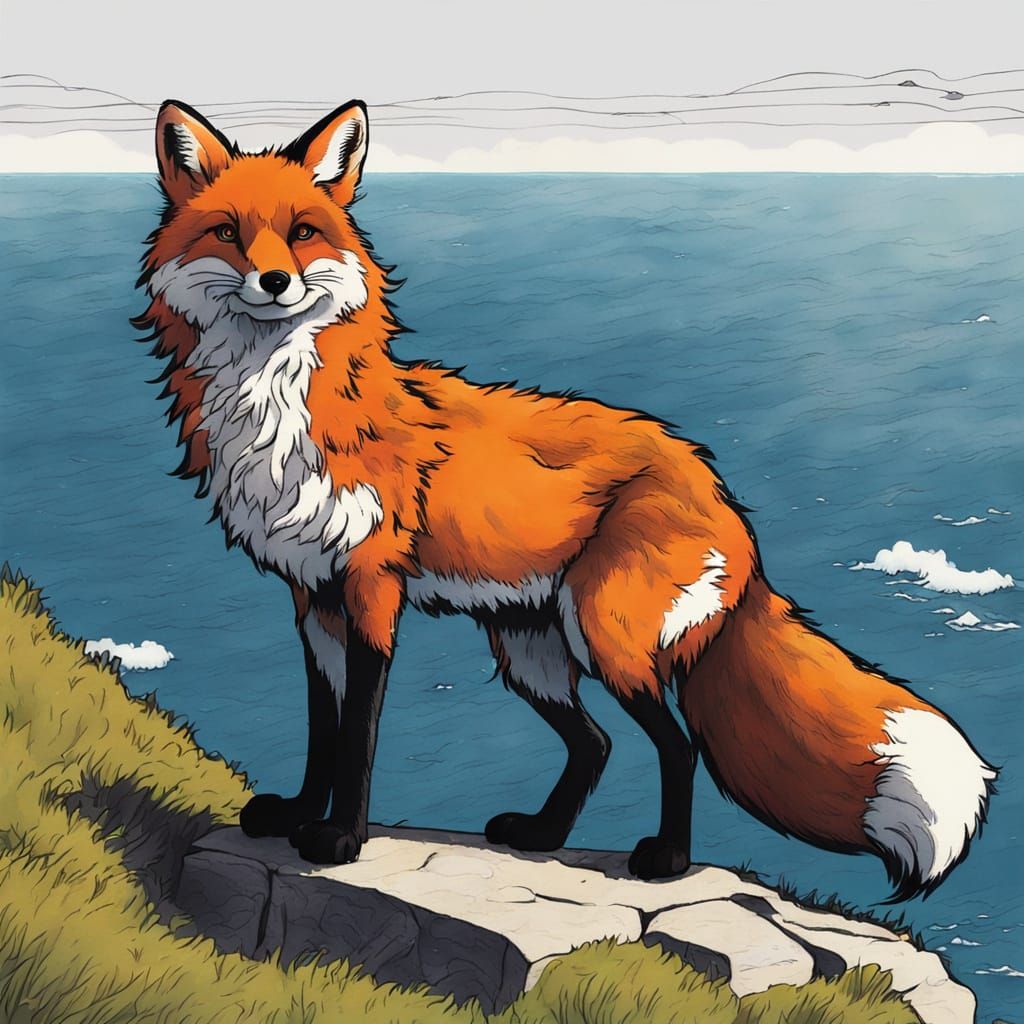 Magical Fox Overlooking the Ocean