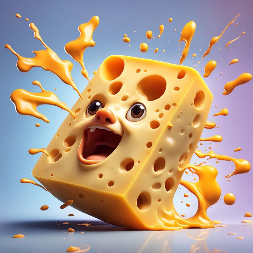 Funny Cheese in Hyperrealistic Splash Art Style