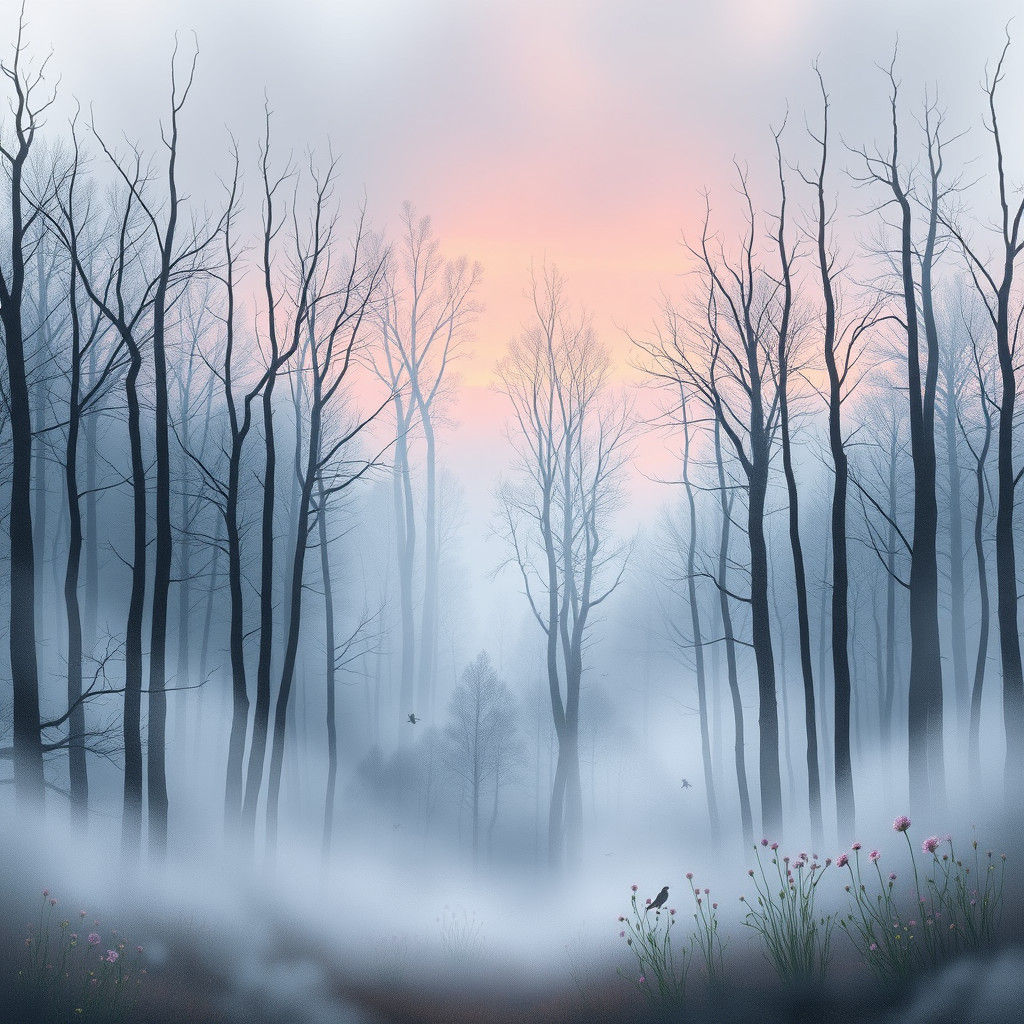 Misty Forest Dusk in Watercolor Landscape
