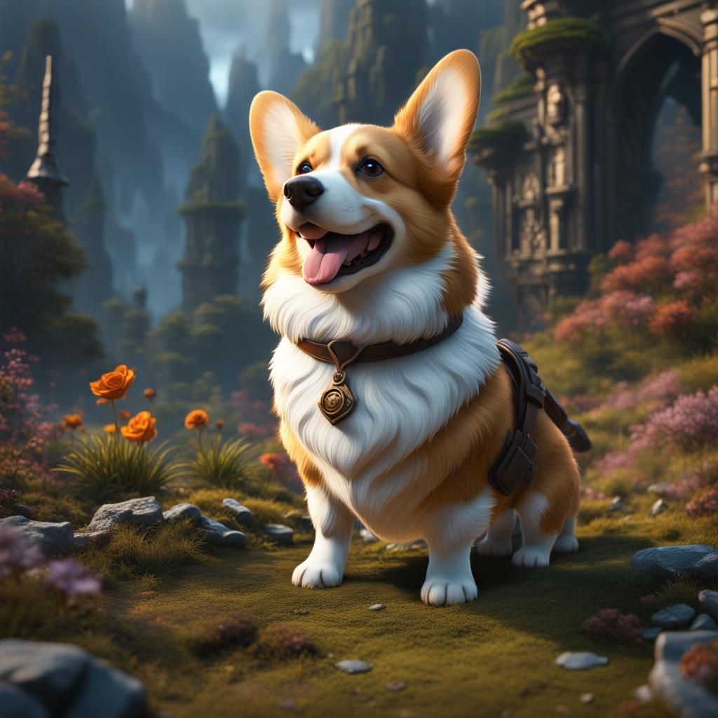 Detailed Corgi Matte Painting in Fantasy Style