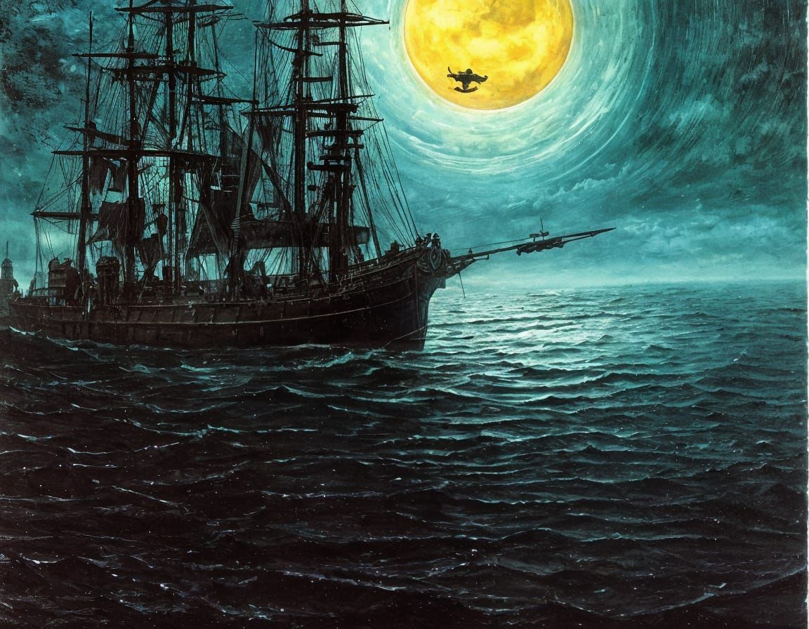 Ghost Pirate Ship Under Surreal Dark Skies
