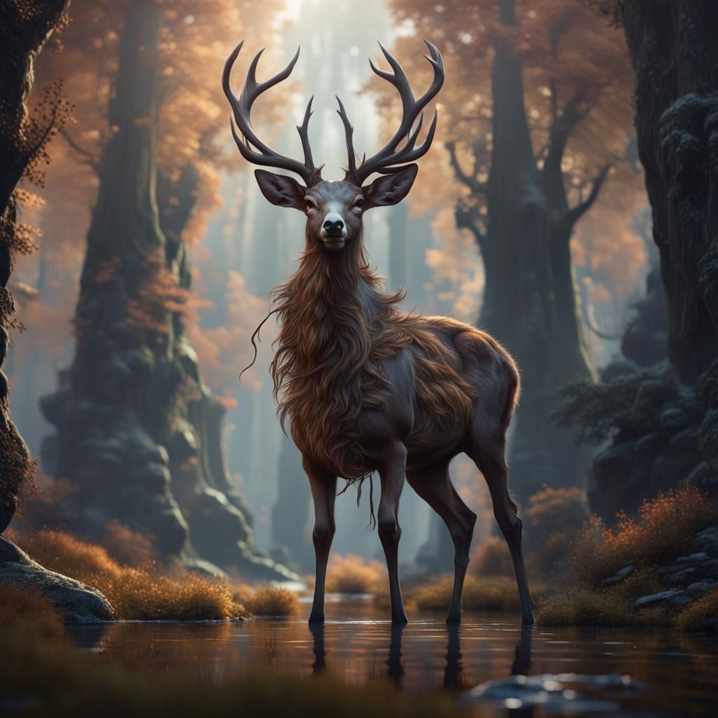 Detailed Deer-Human Hybrid Fantasy Concept Art
