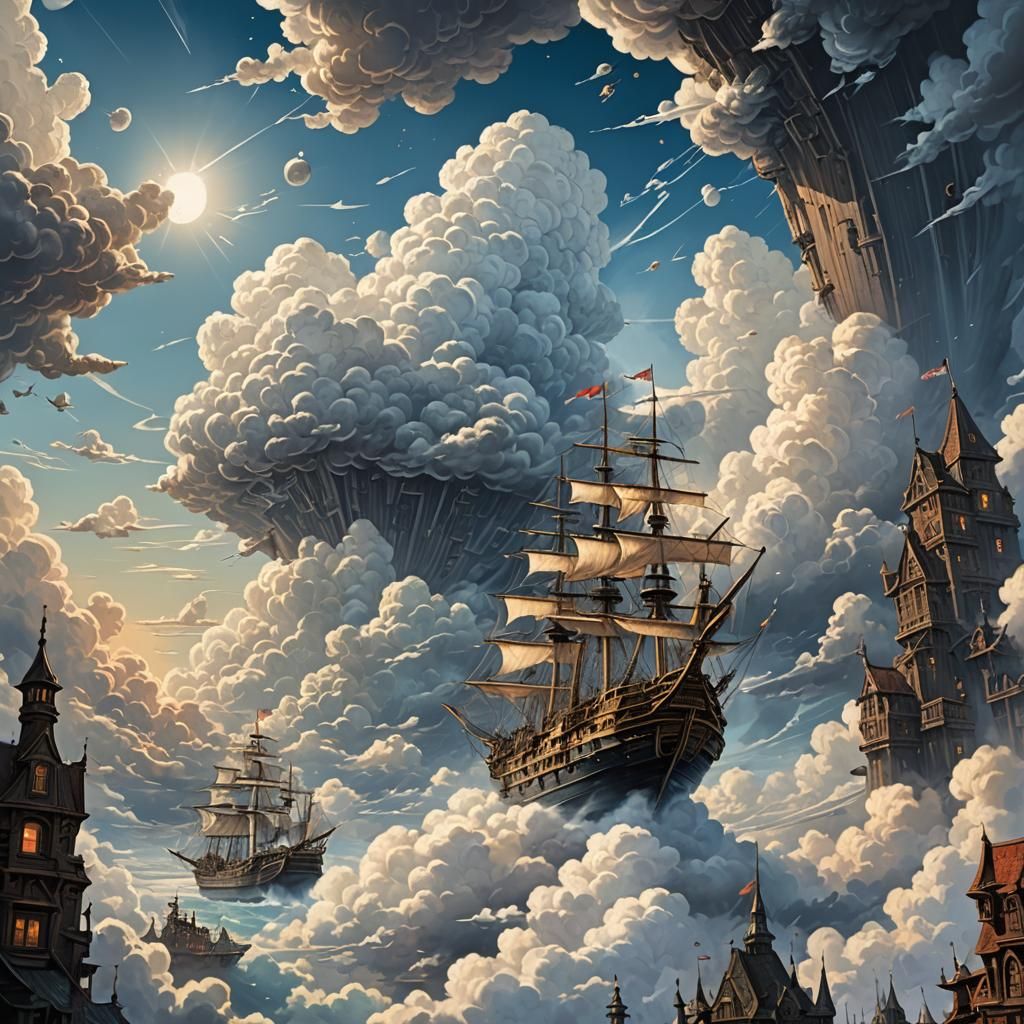 Sky Ship City in Cumulous Clouds