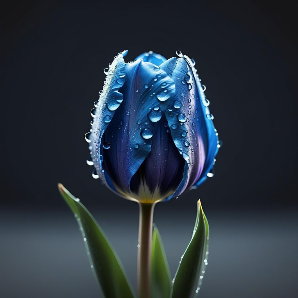 Hyper-Realistic Blue Tulip Macro Photography