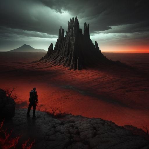 Monstrous Ronen-a in Apocalyptic Landscape, Digital Art