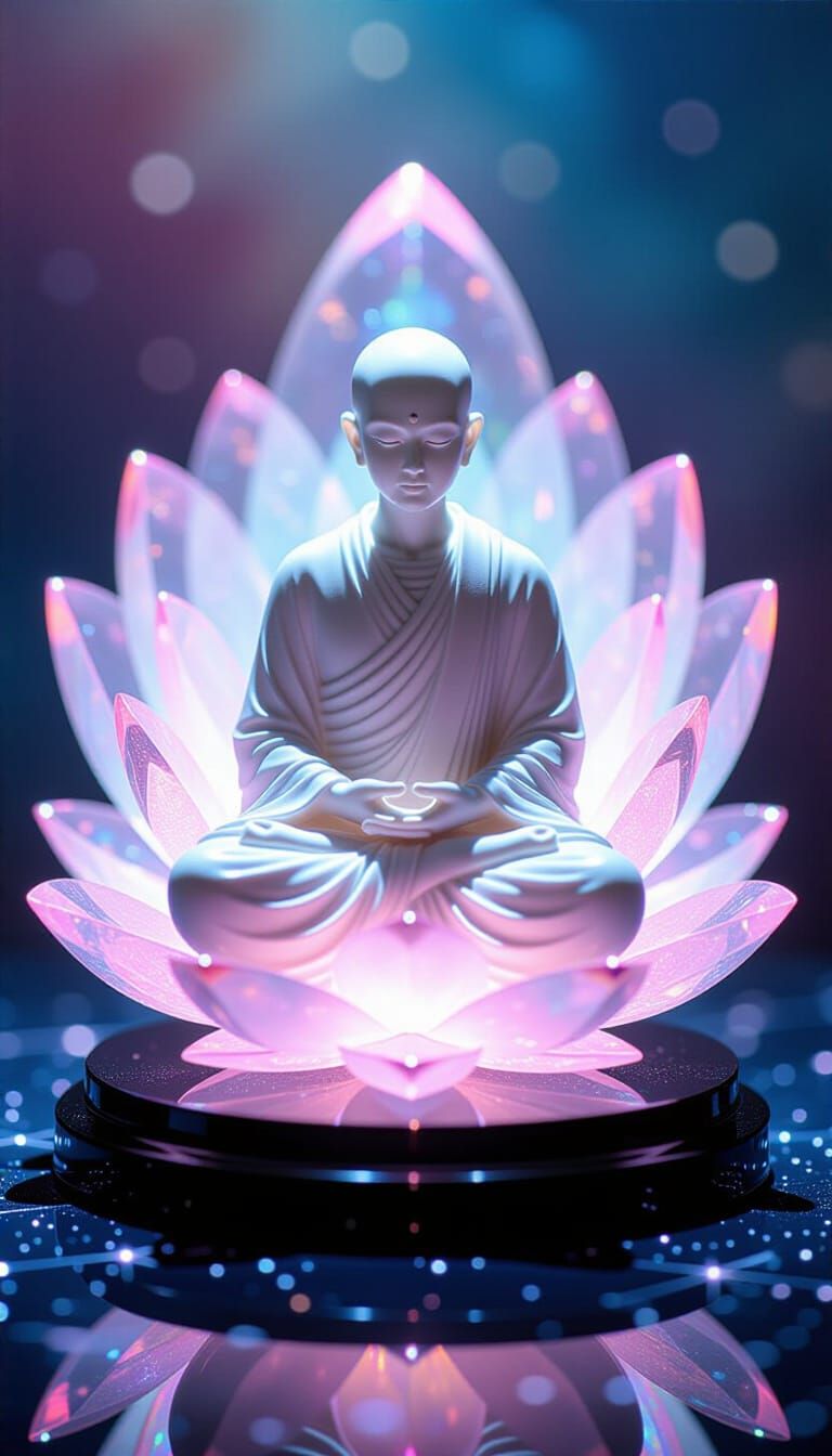 Androgynous Monk Dissolves into Crystal Lotus Petals