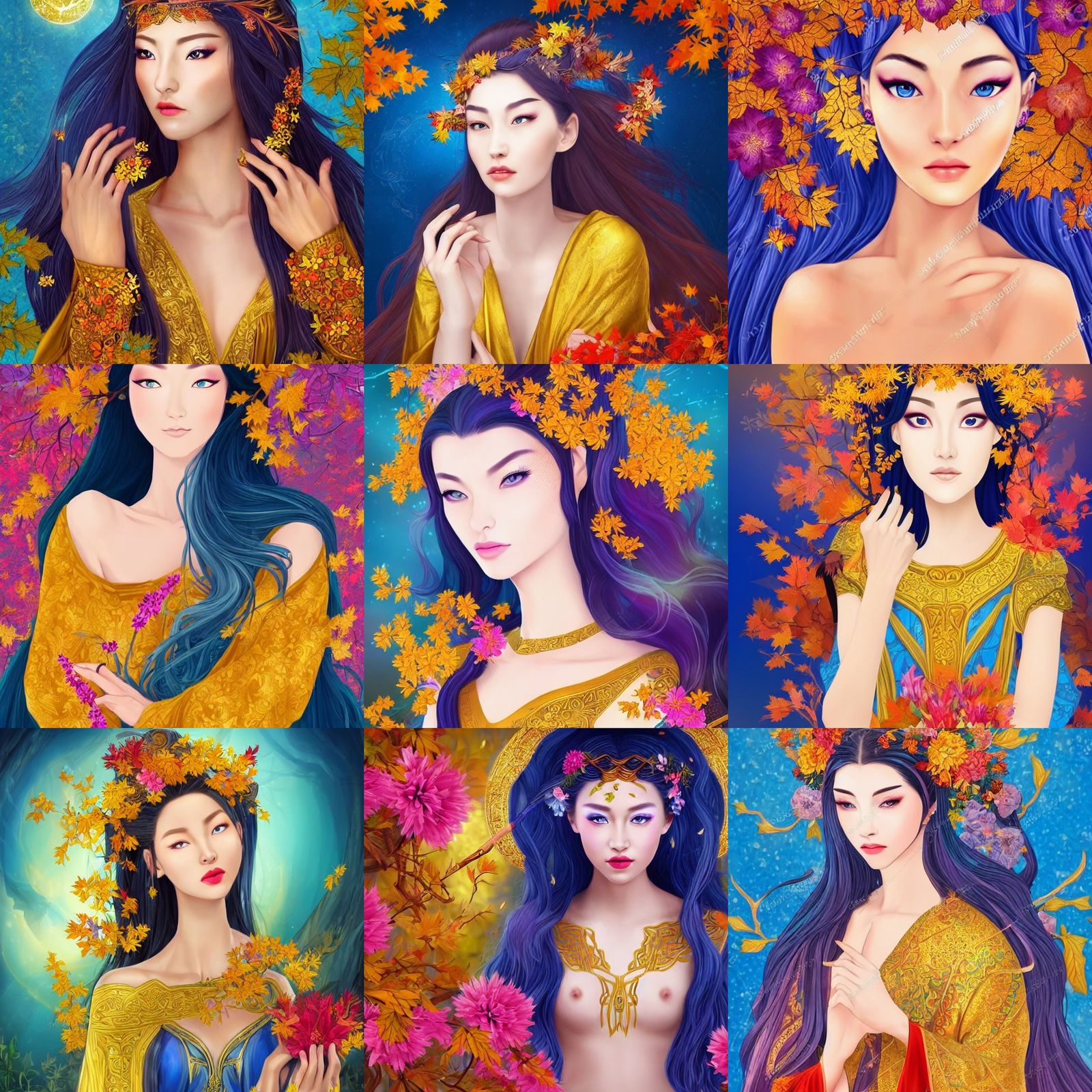 Mythical Woman with Golden Robe and Autumn Aura