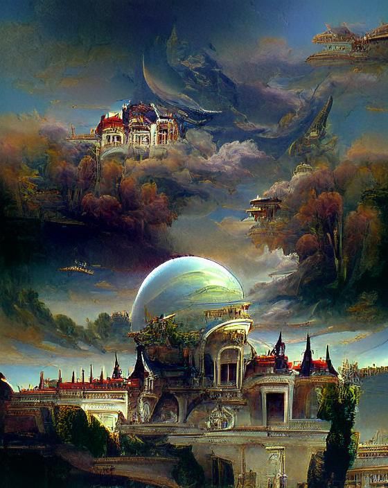 Gilded Alien Architecture in Cosmic Art Nouveau Style