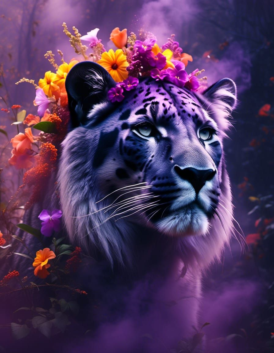 Panther God King in Bioluminescent Jungle