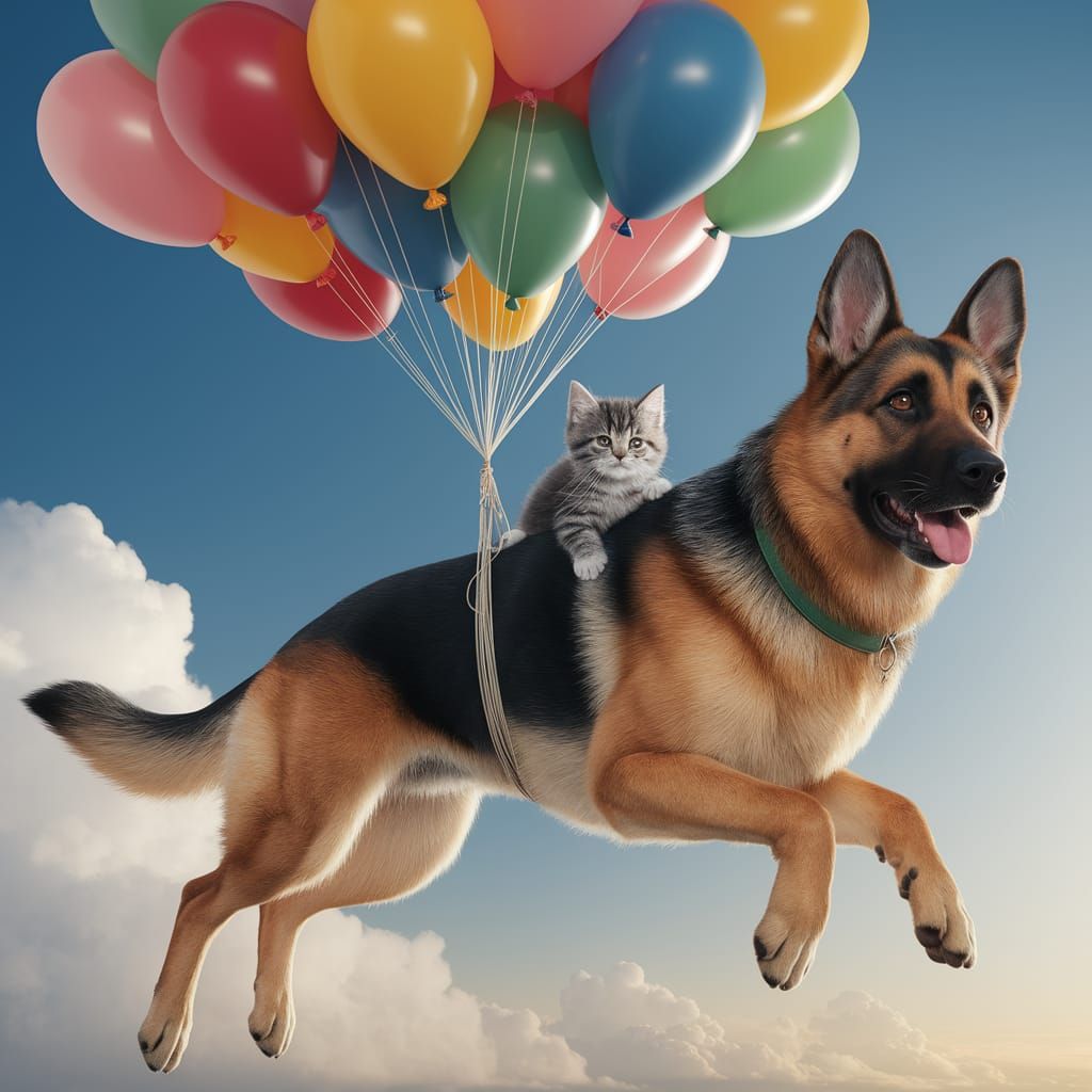German Shepherd and Kitten Balloon Ride