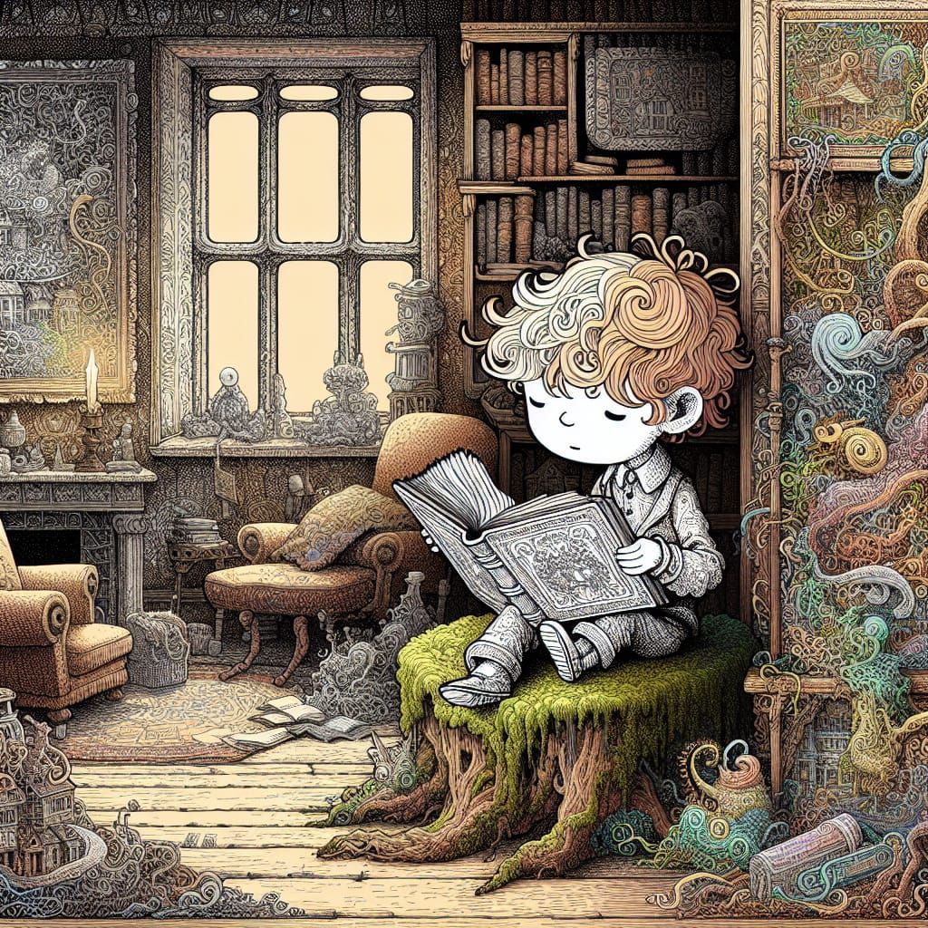 A Whimsical Dreamer in a Cozy Victorian Study