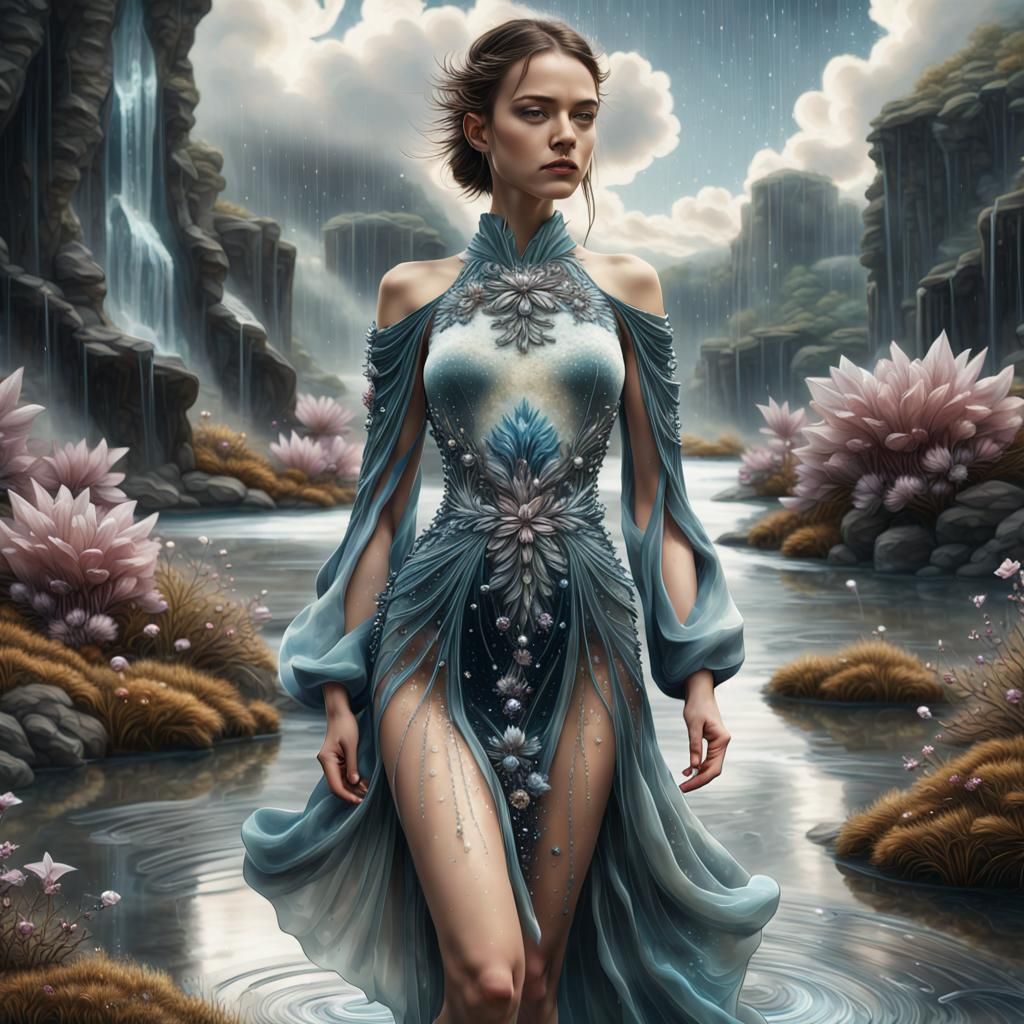 Silk Dress in Metal Crystal Riverscape: 3D Render