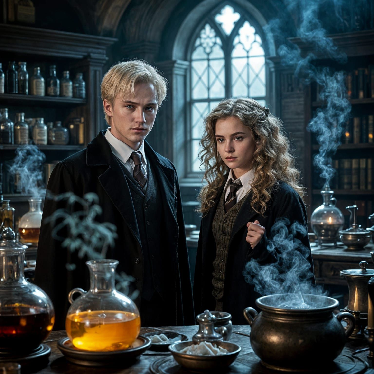 Draco and Hermione: Hogwarts Potions Class, Cinematic Photog...