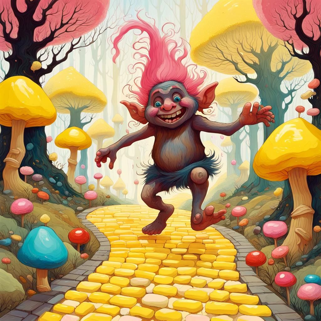 Candy Wonderland Troll on a Yellow Brick Road