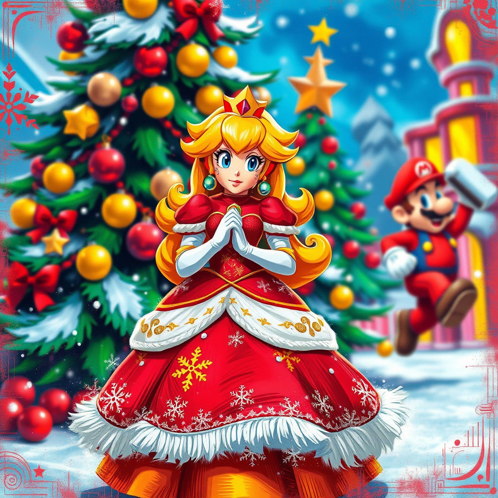 Princess Peach Christmas Graffiti Art in 8K