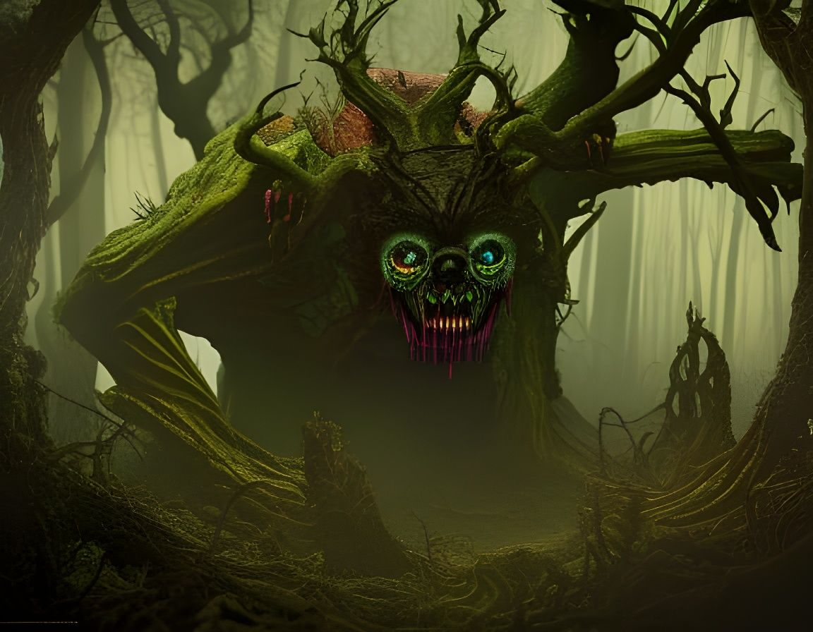 Terrifying Banshee in Dark Forest, Polychromatic Art