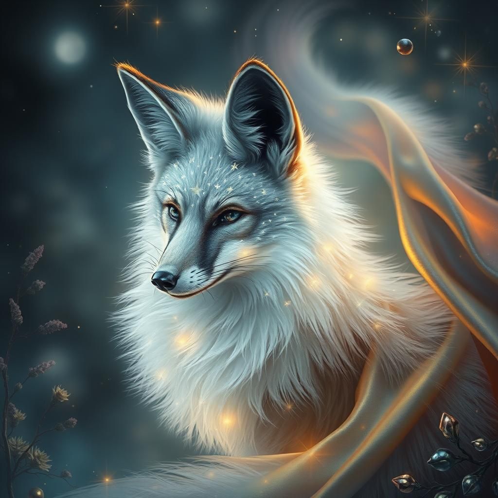 Celestial Fox with Crystalline Fur in Surreal Style
