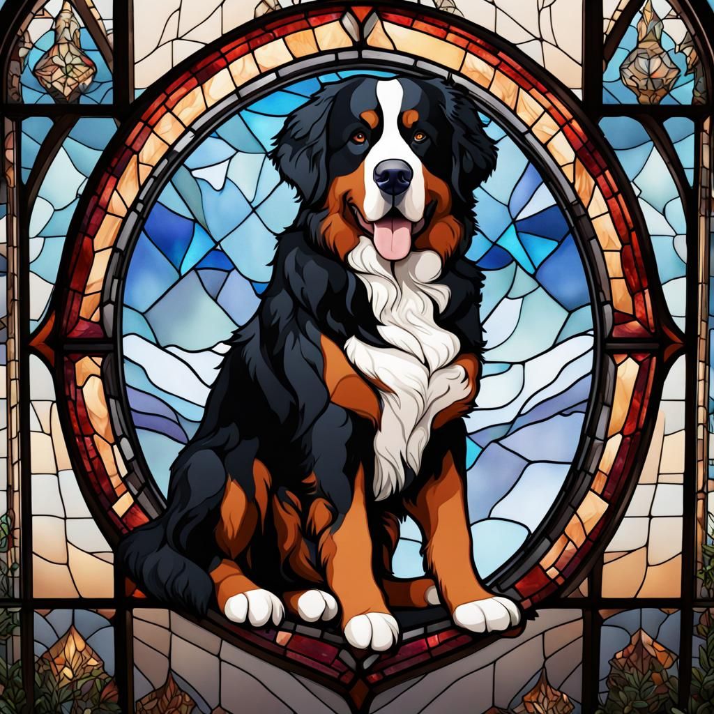 Stained Glass Bernese Mountain Dog Art