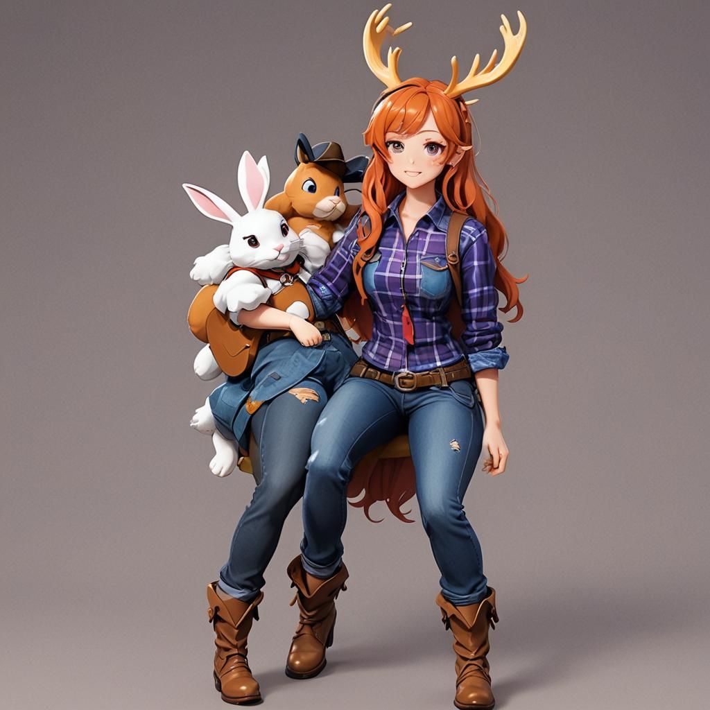 Curvy Anime Woman with Rabbit Ears in 3D