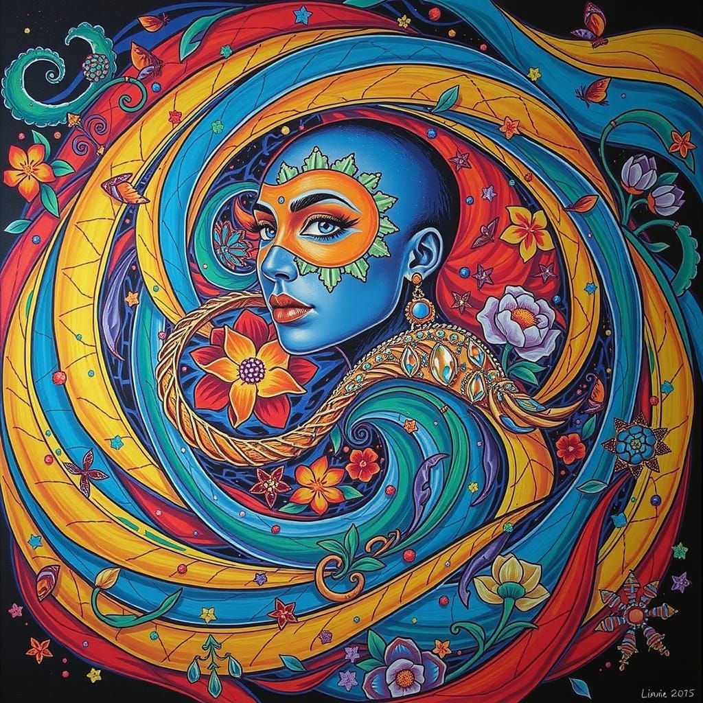 Psychedelic Floral Garden Background with Bold Colors and My...