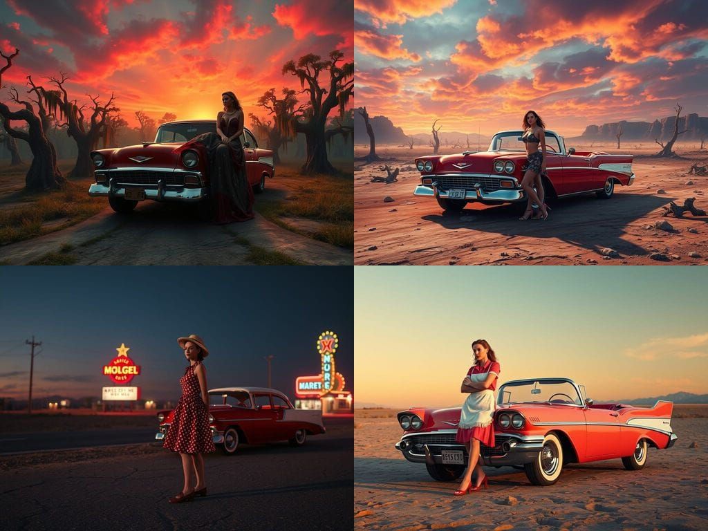 Surreal American Roadside Scene in Deep Fantasy Colors