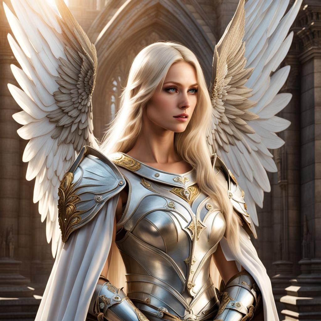 Female Angel in Renaissance City with Sword