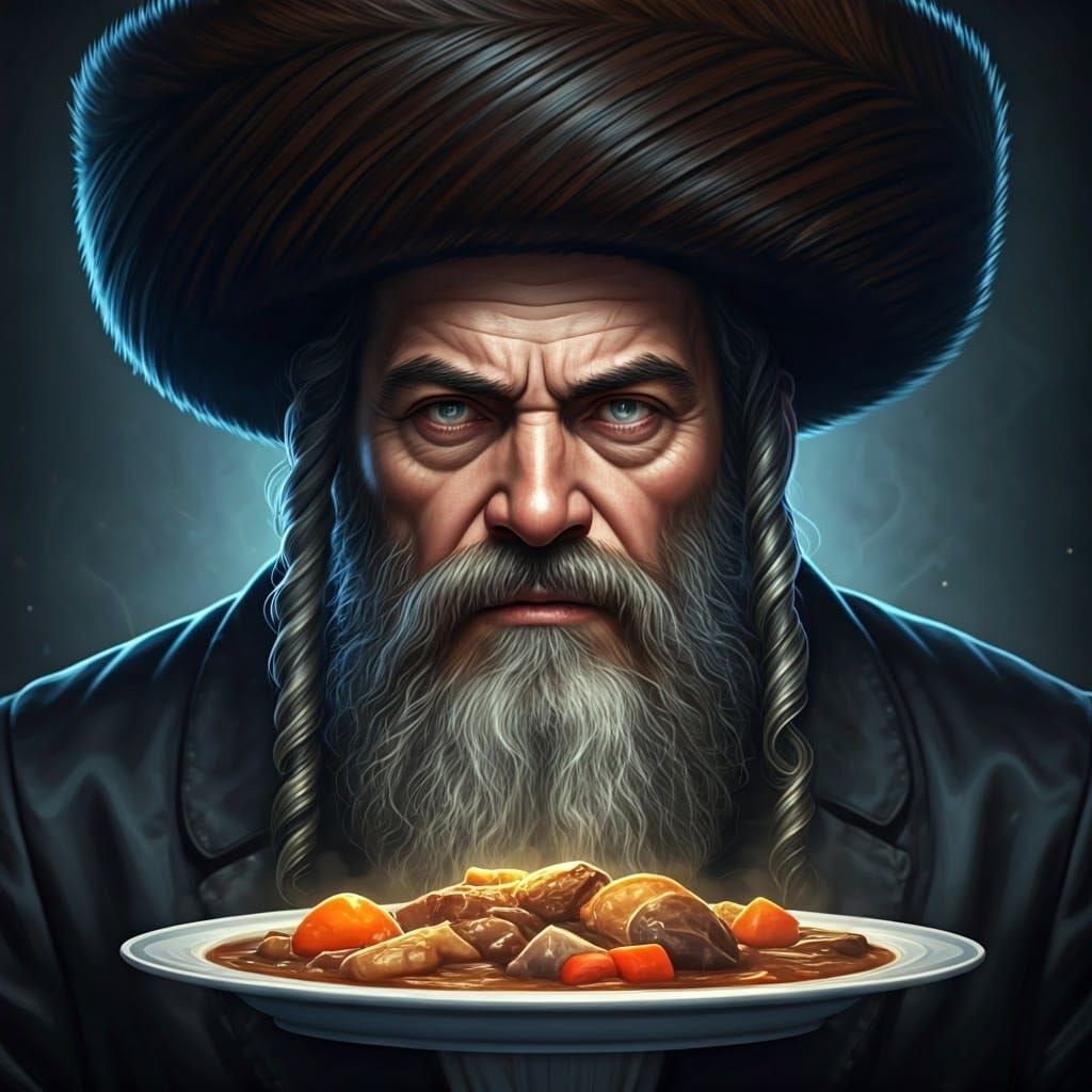 Hasidic Jew and Cholent in Hyper-Realistic Digital Art
