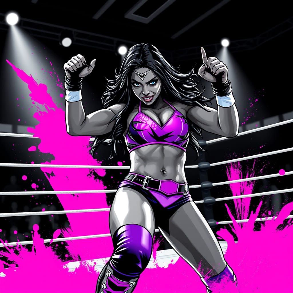 Lola Vice: Dynamic Wrestling Move in Graphic Art Style