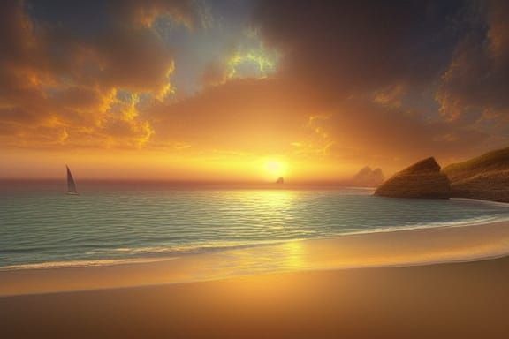 Sunset Beach Landscape in Australian Tonalism Style