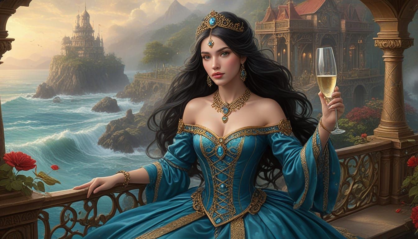 Ethereal Amazonian Warrior Toasts in Steampunk Splendor