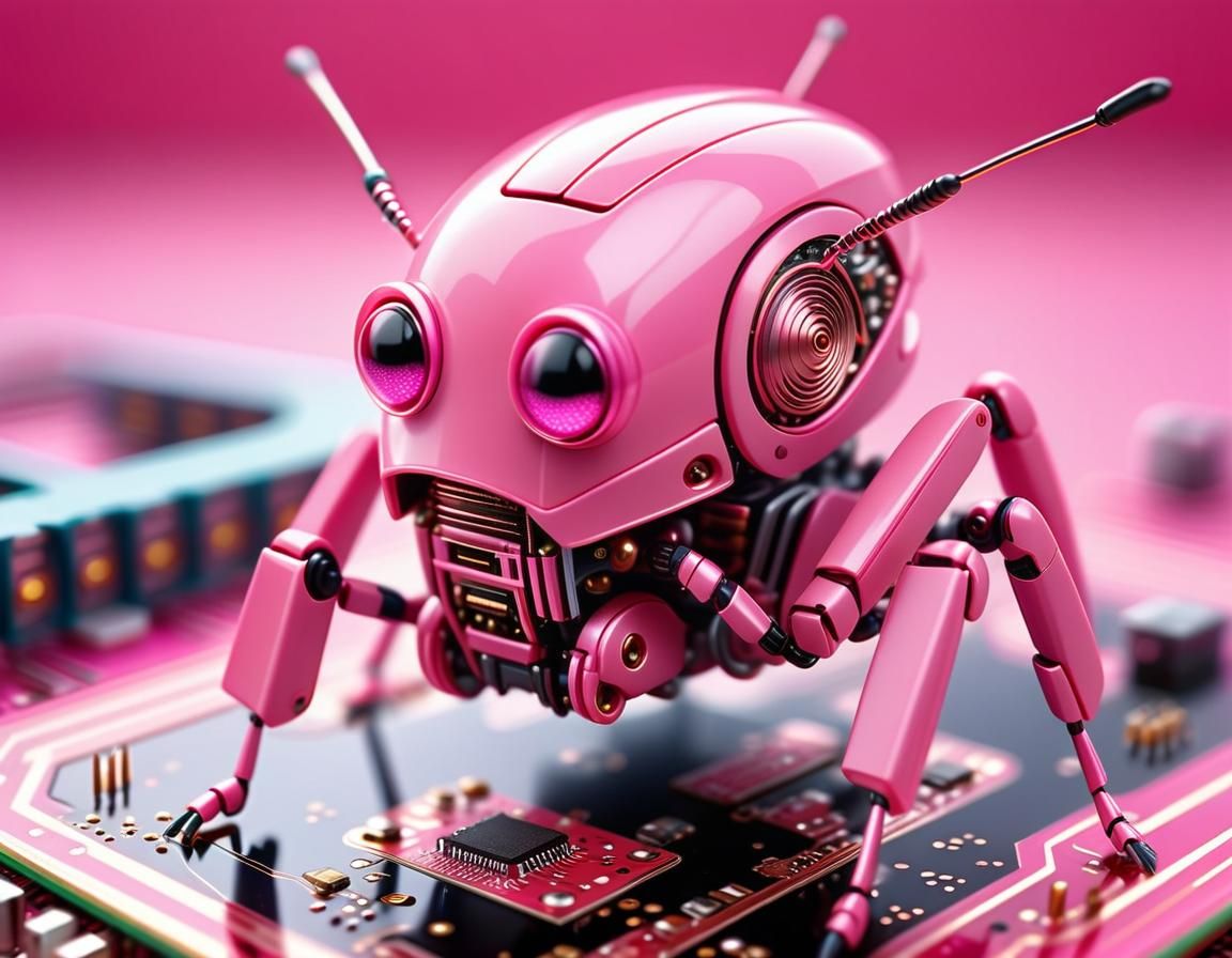 Pink Cricket Robot on Circuit Board