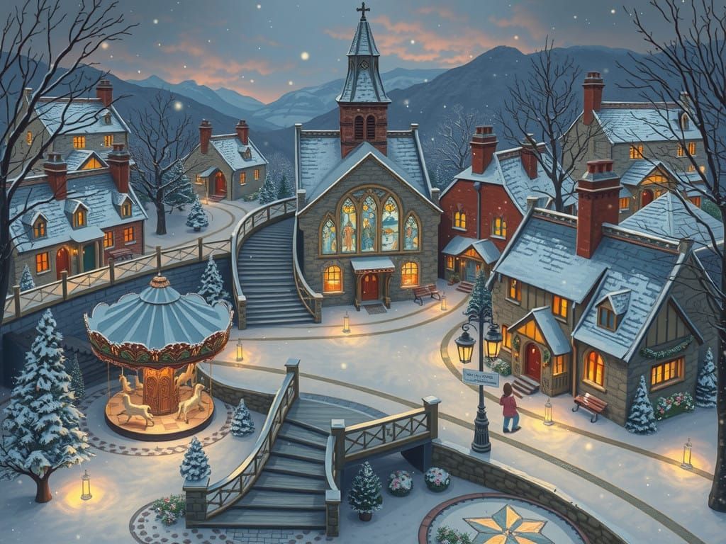 A Scottish Christmas Village Illuminated by Fairy Lights