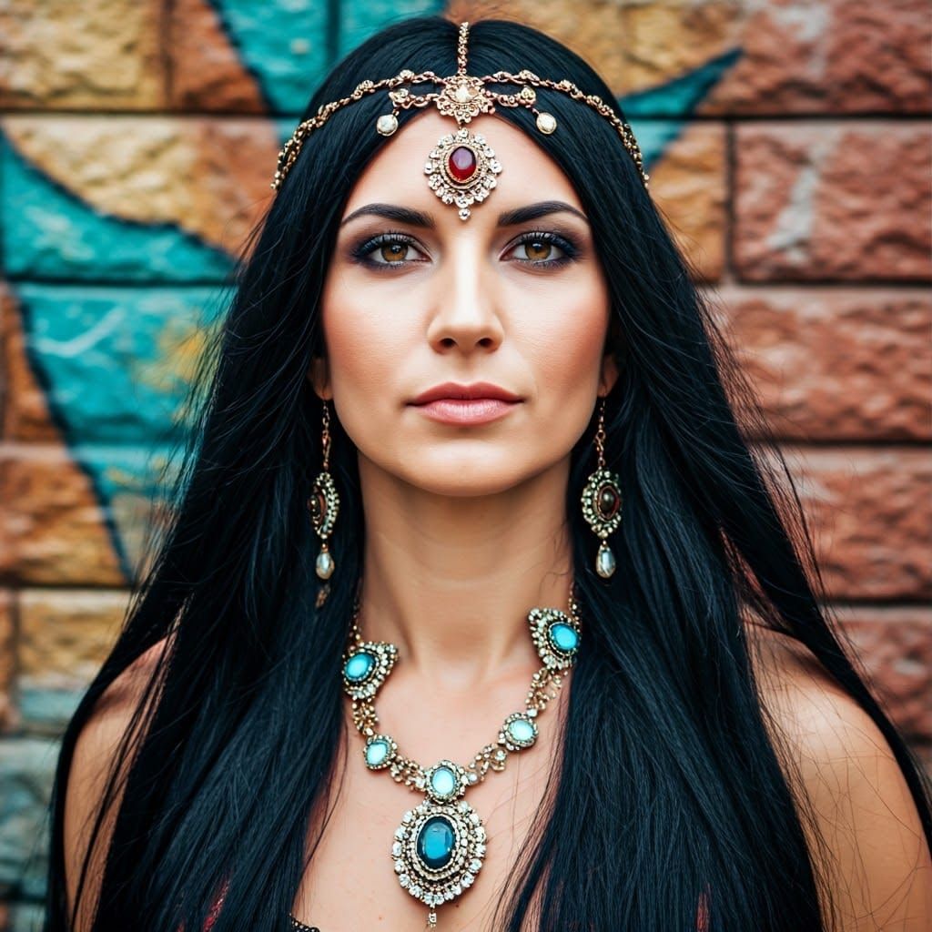 Fantasy Warrior Maiden with Jewel-Toned Regalia