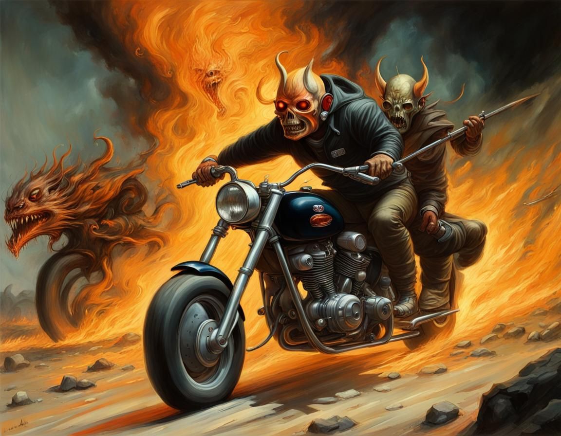 Infernal Hemicuda Chase: Apocalyptic Hellscape Concept Art