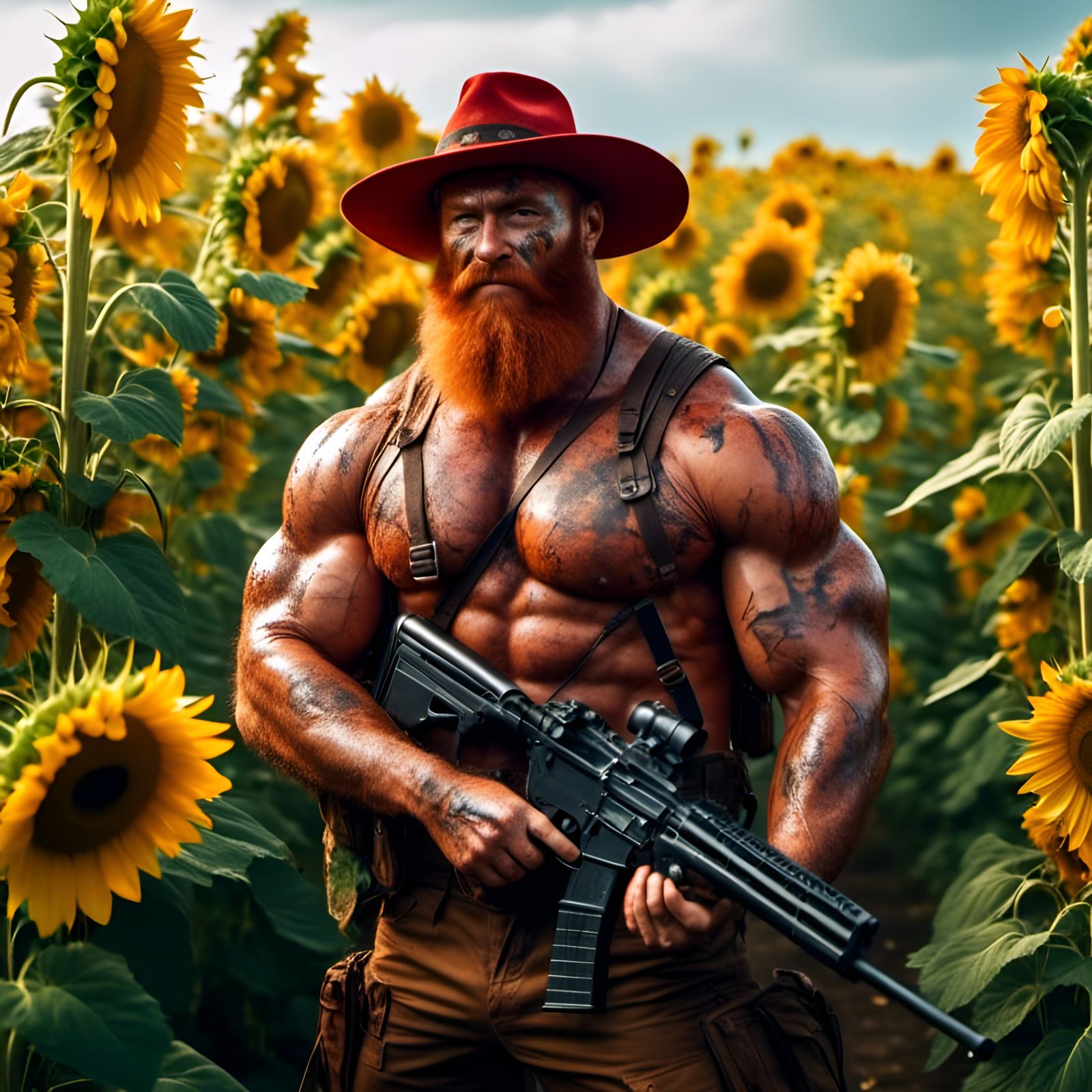 Rambo Portrait with Red Beard in Graffiti Style