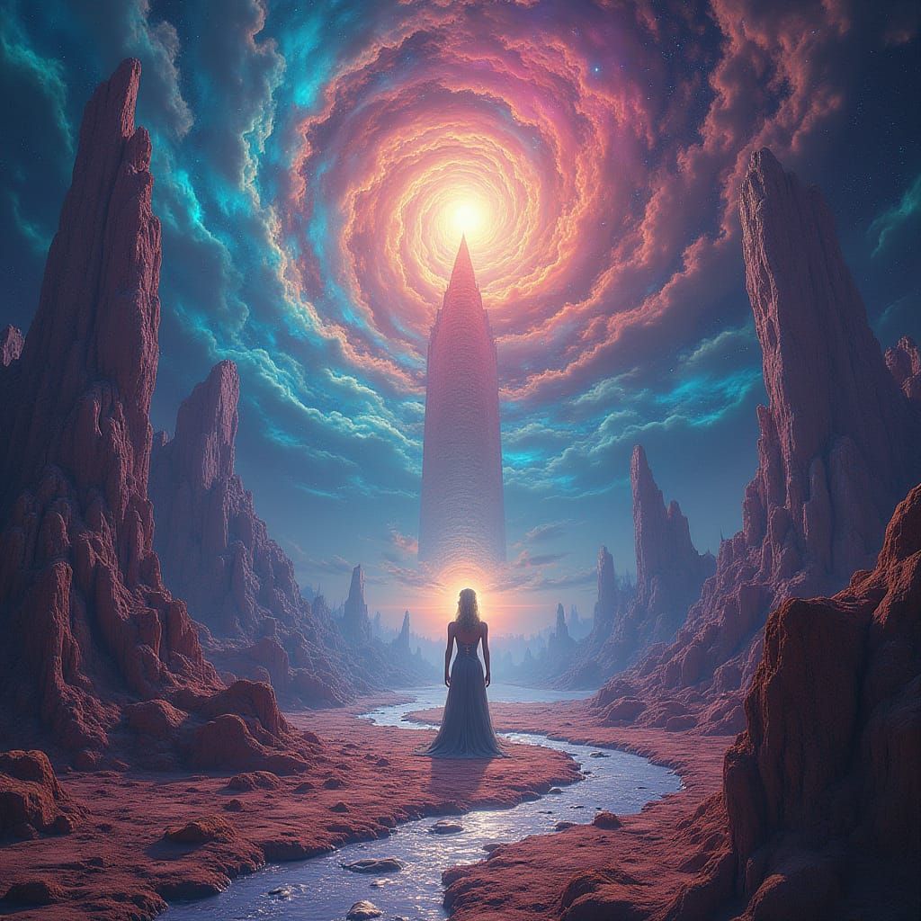 Vibrant Cosmic Landscape with Majestic Centre Figure