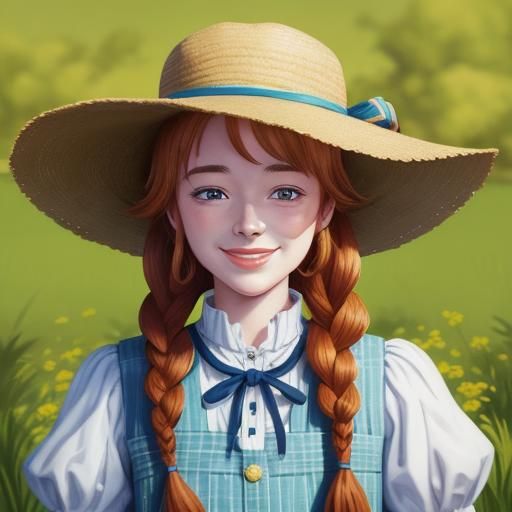 Cute Anne Shirley in Anime Style with Braids