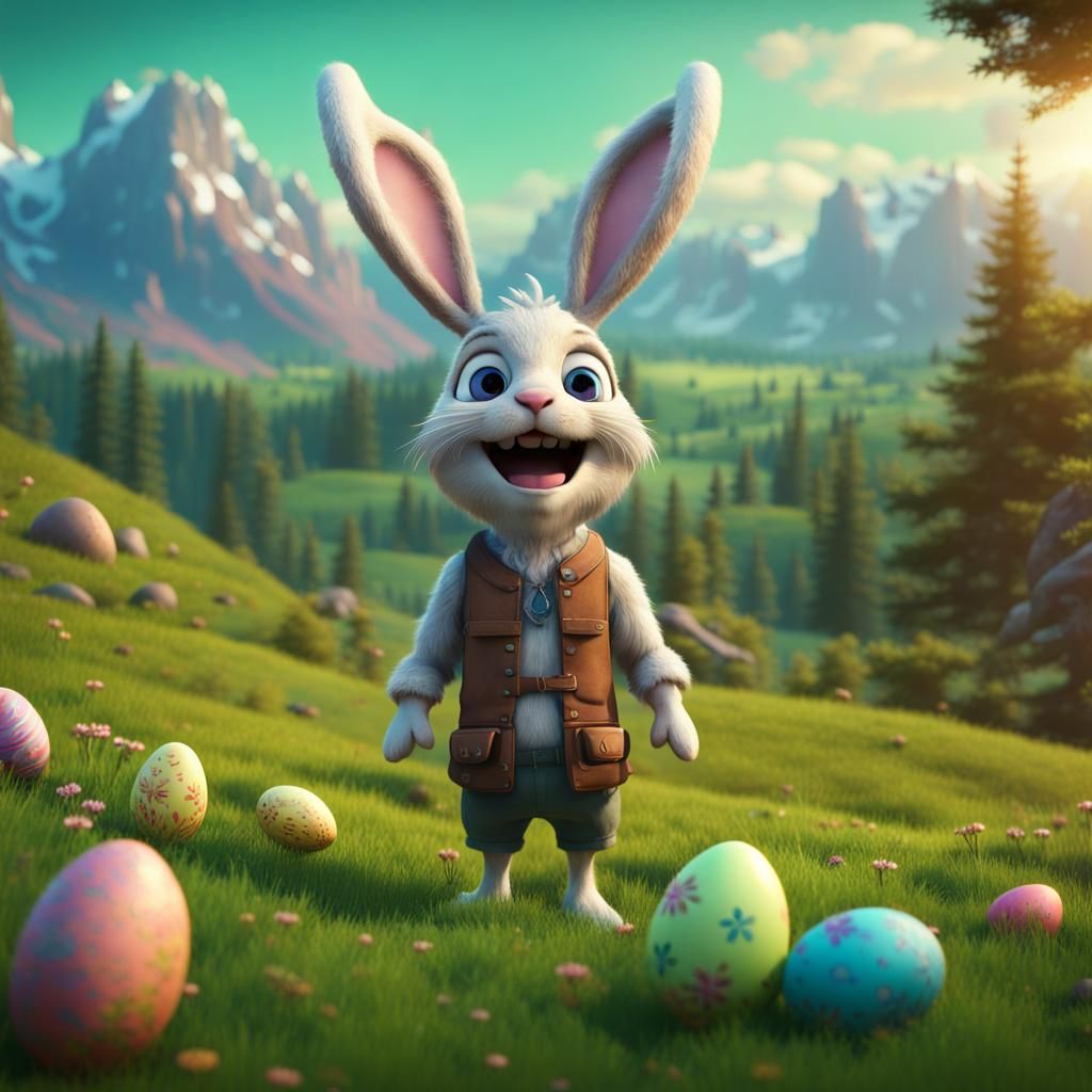 Easter Bunny with Antlers in Pixar Style