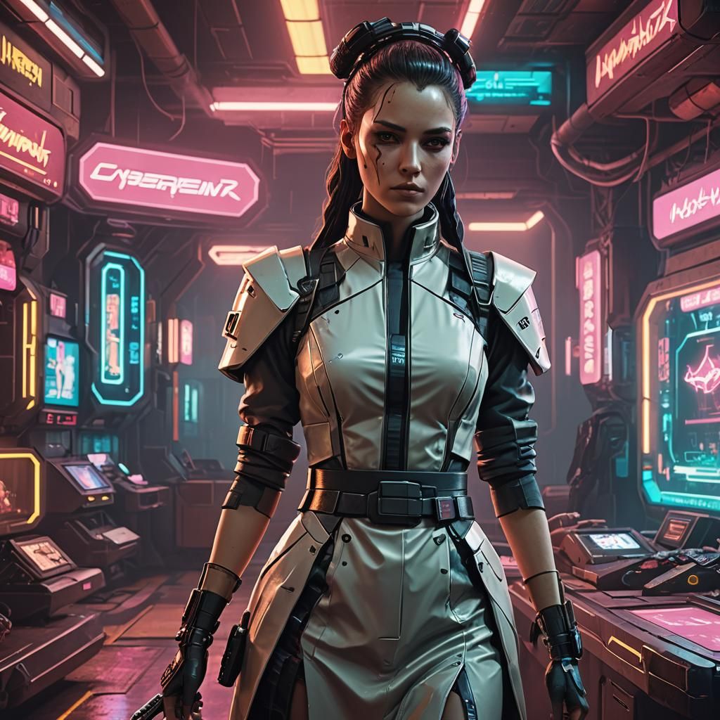 Futuristic Chamber Maid in Cyberpunk Neon Style