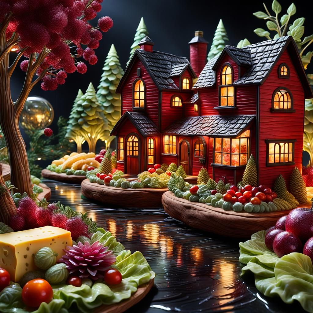 Hyperrealistic Red Wine River at Night