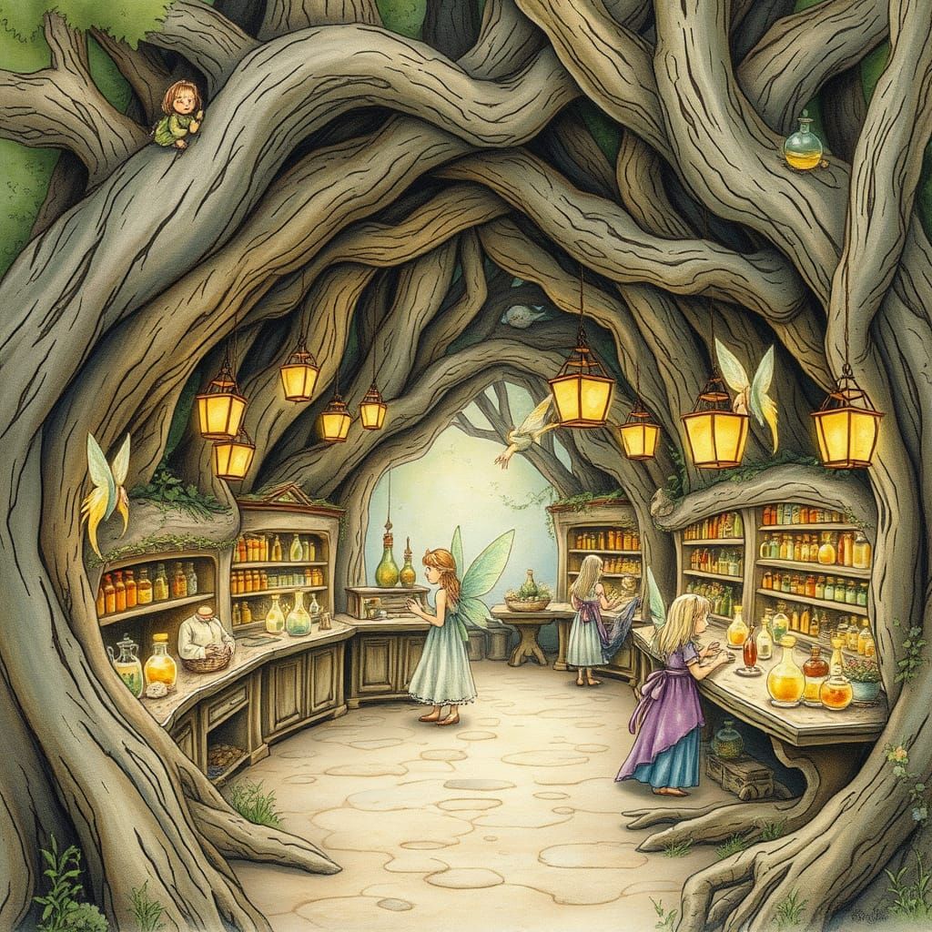 Enchanting Fairy Market in Ancient Tree Hollow