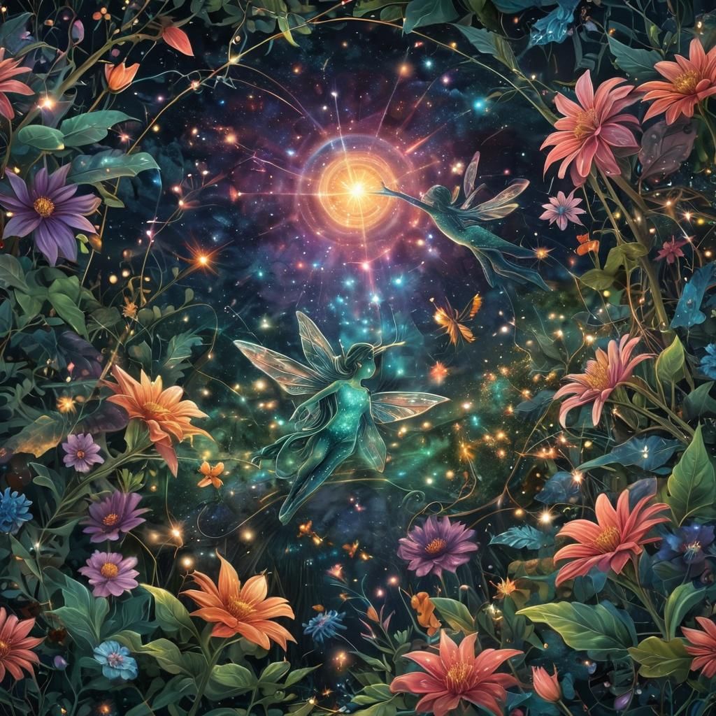 Holographic Fairy Lights in Astral Cosmic Illustration