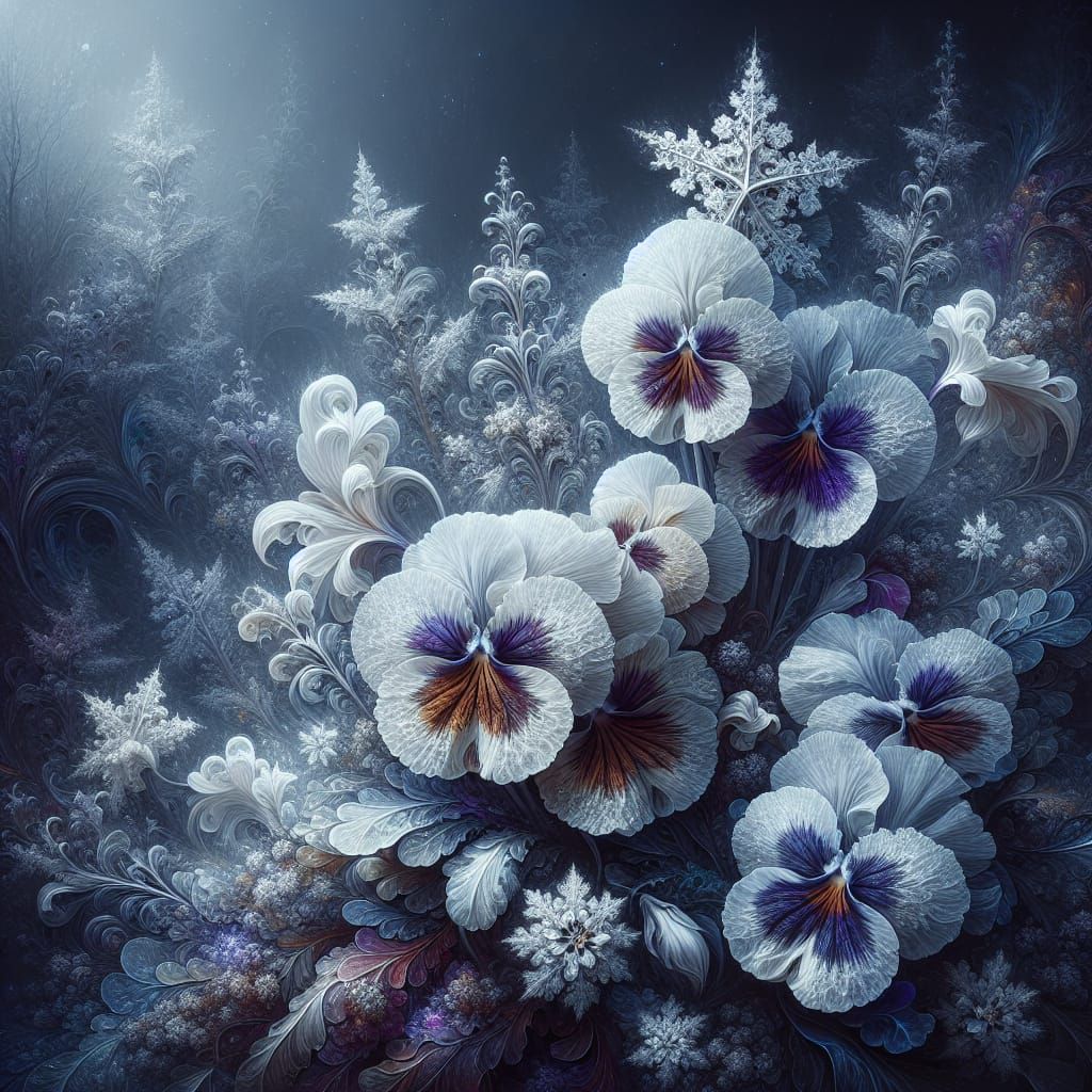 Fantastical Snowflake Pansies Matte Painting