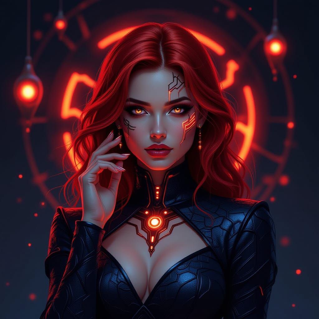 Sci-Fi Woman with Glowing Circuitry in Digital Art