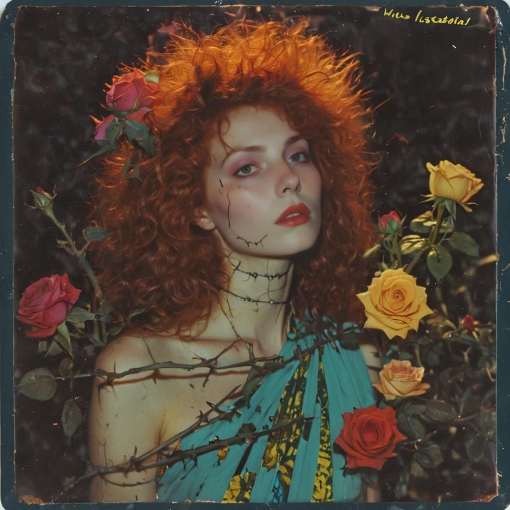 Striking Redhead Goddess in Retro Polaroid Style